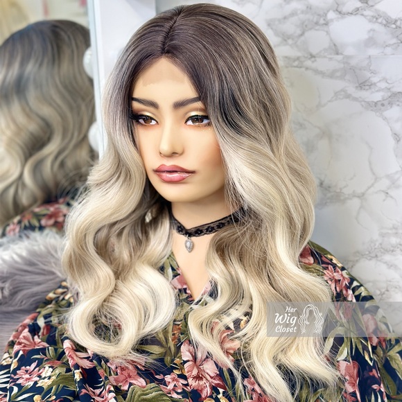 Dark Roots Vanilla Blonde Natural Ombre Wavy Lace Front Wig | Penny - Picture 4 of 13